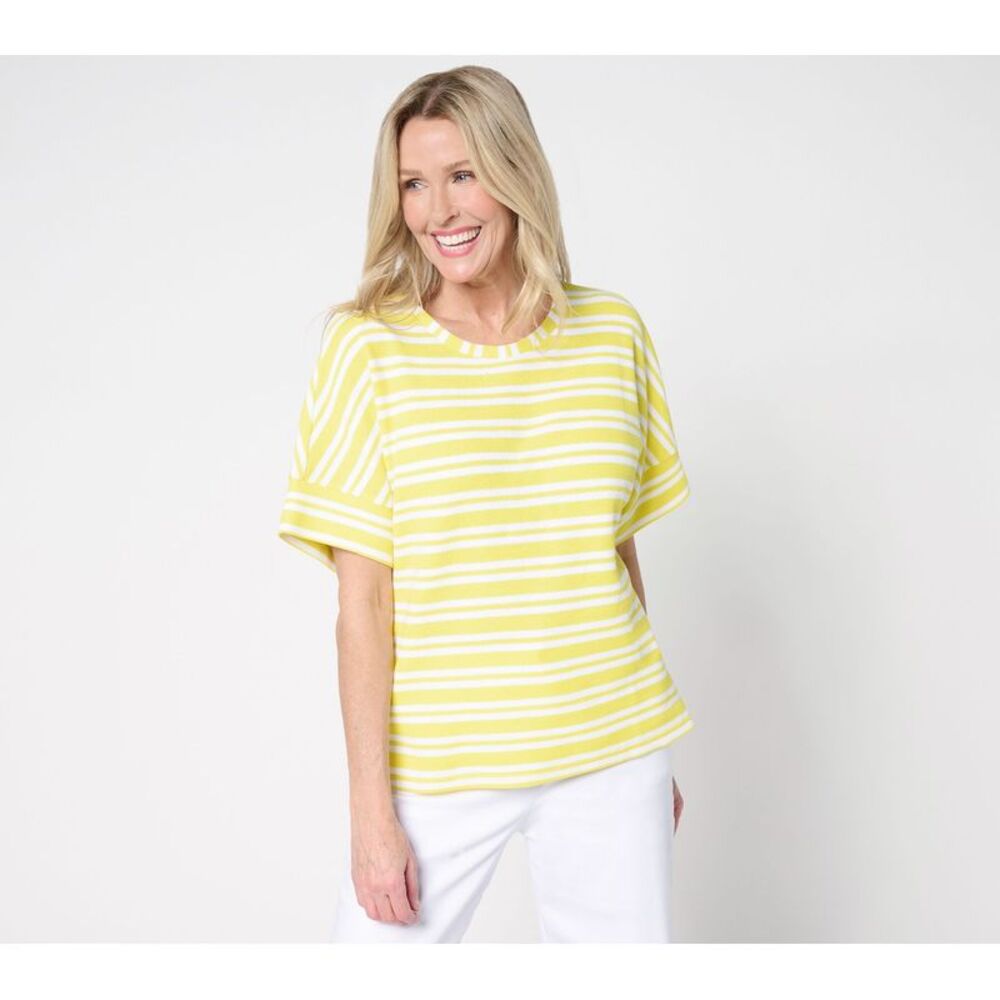 Women Control Women's Top Sz M Stripe Textured Knit Tee Yellow